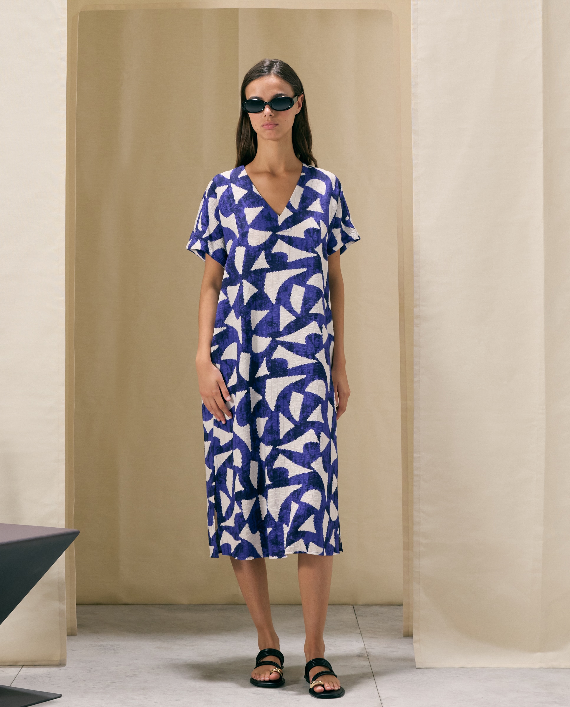 Vestido kaftán palmera - Woman El Corte Inglés - Azul Azul-3