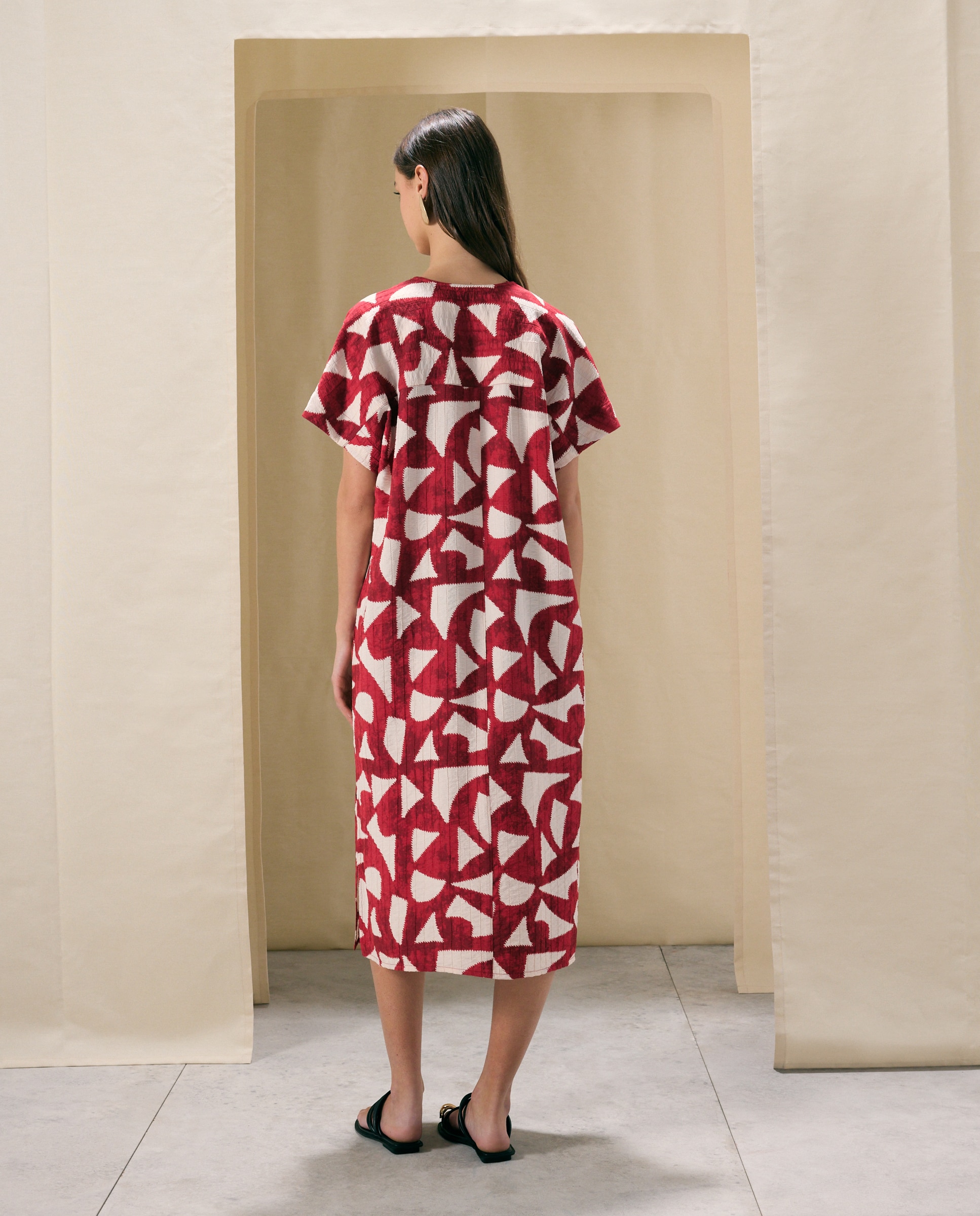 Vestido Kaftan com Palmeira Vermelho-4