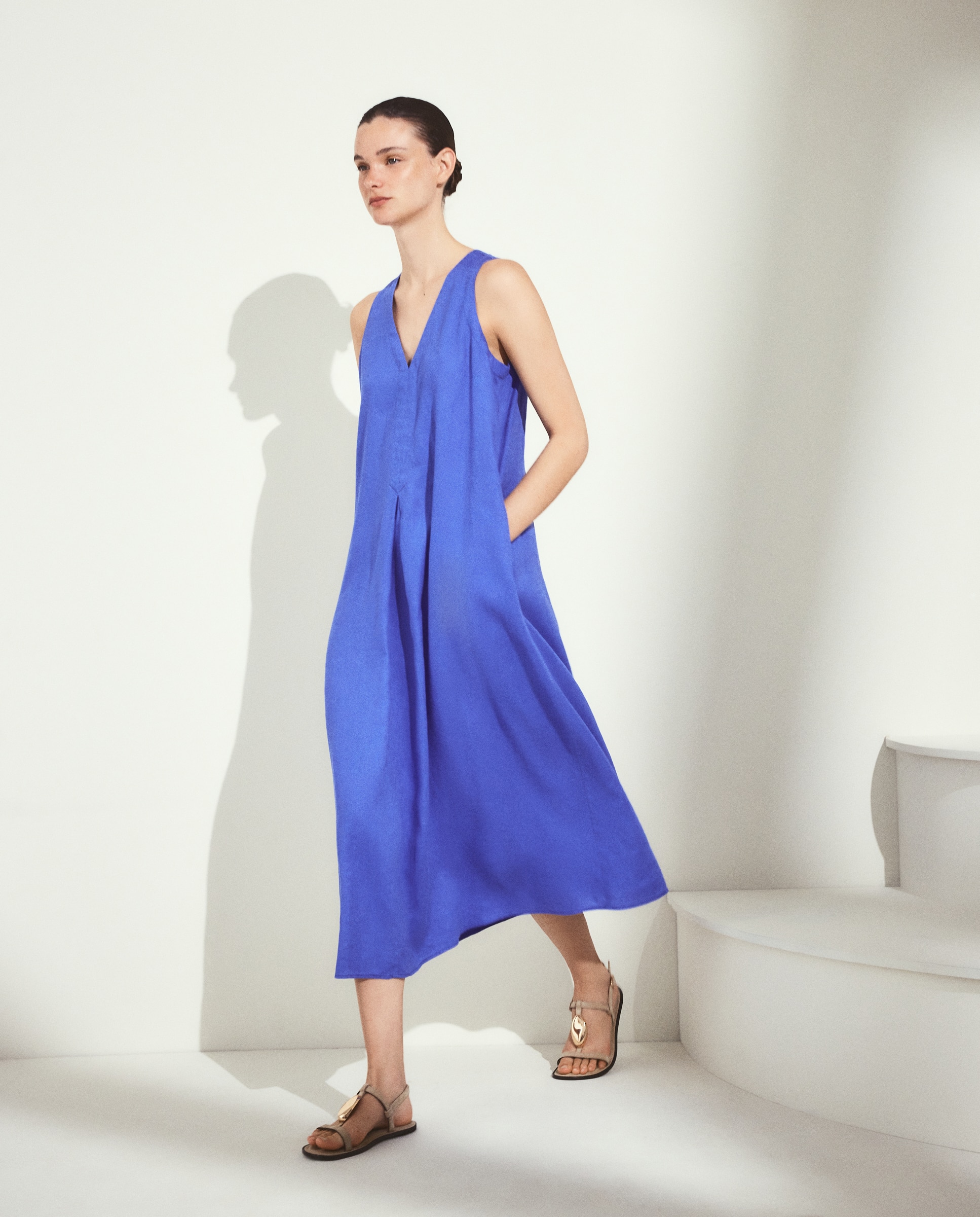 Vestido largo de lino sin mangas - Woman El Corte Inglés - 440 Azulón 440 Azulón-1