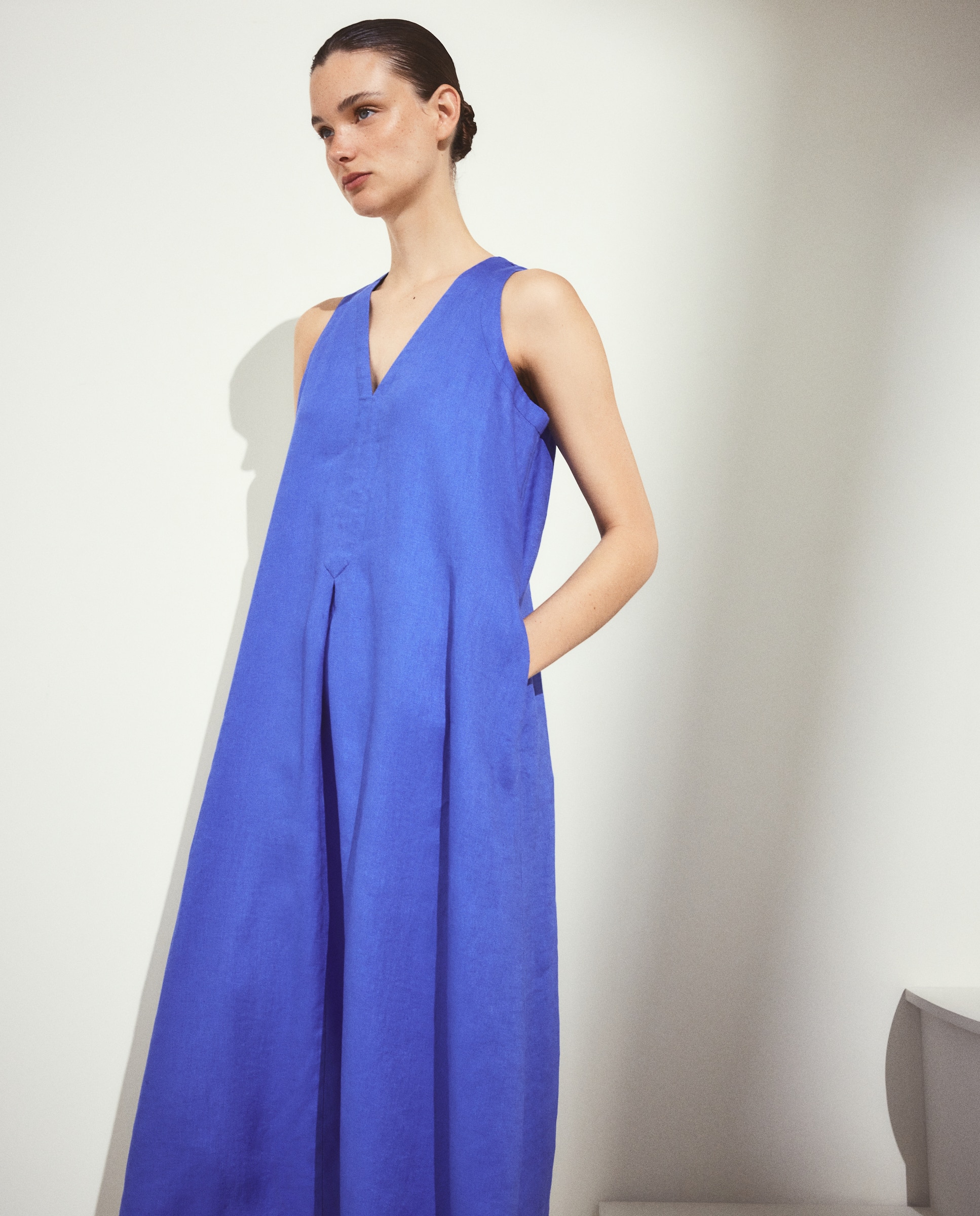 Vestido largo de lino sin mangas - Woman El Corte Inglés - 440 Azulón 440 Azulón-2