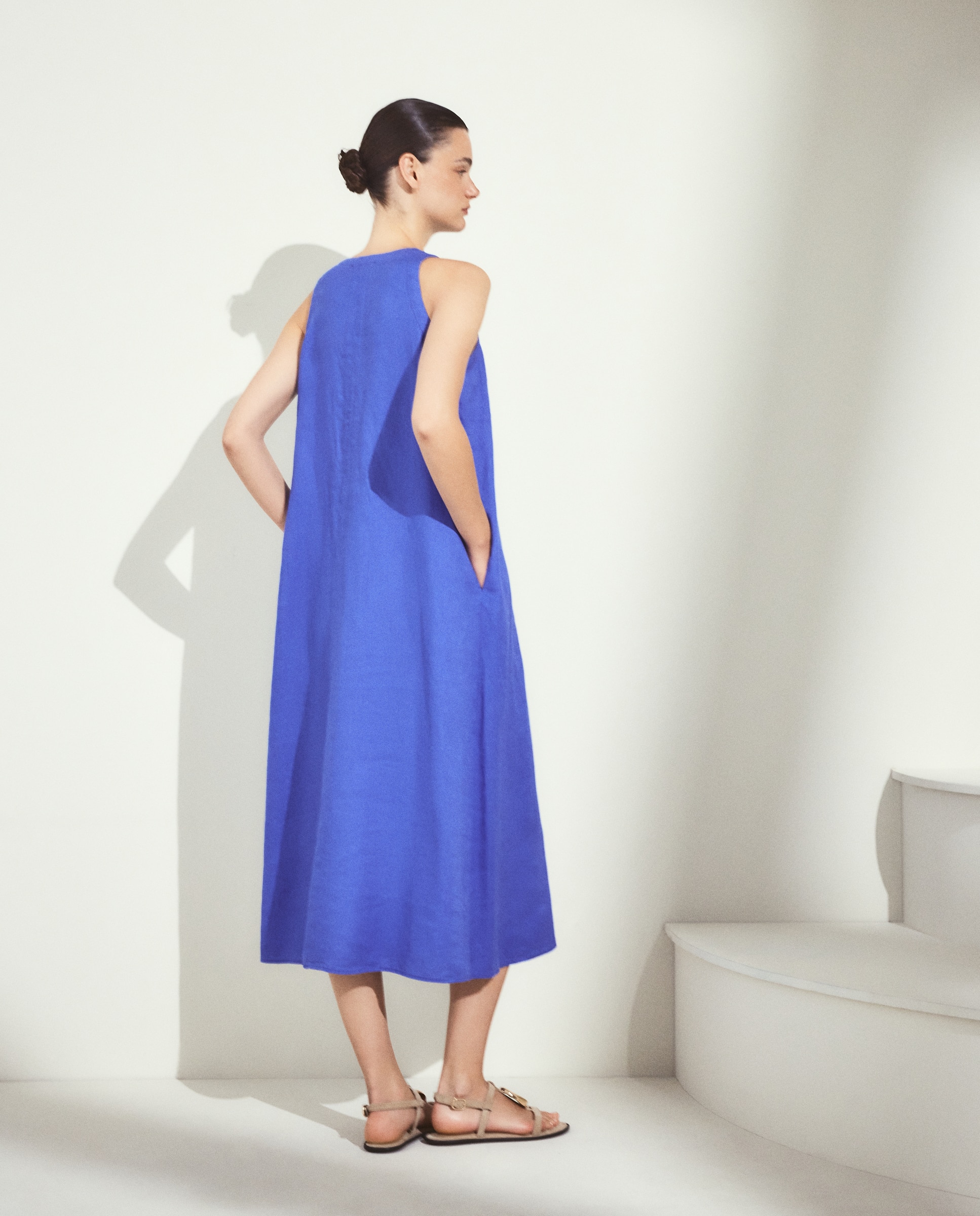 Vestido largo de lino sin mangas - Woman El Corte Inglés - 440 Azulón 440 Azulón-3