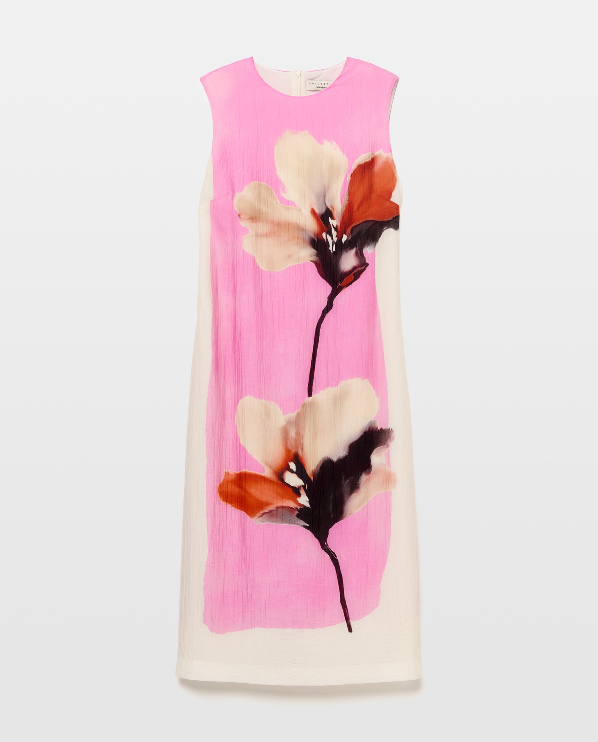 Vestido Midi sem Mangas e com Estampado Floral Posicional Rosa-5