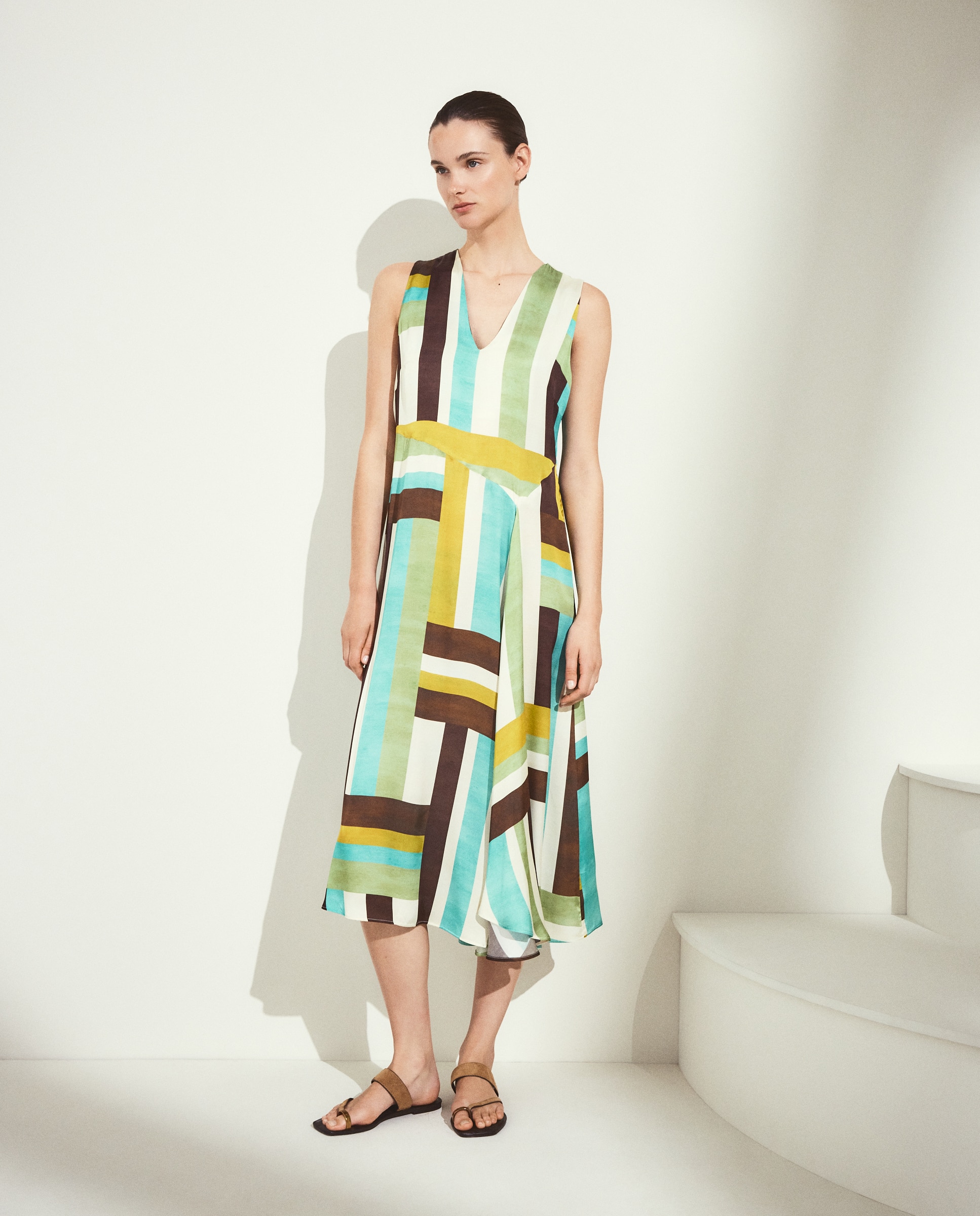 Vestido Acetinado Estampado Azul-1