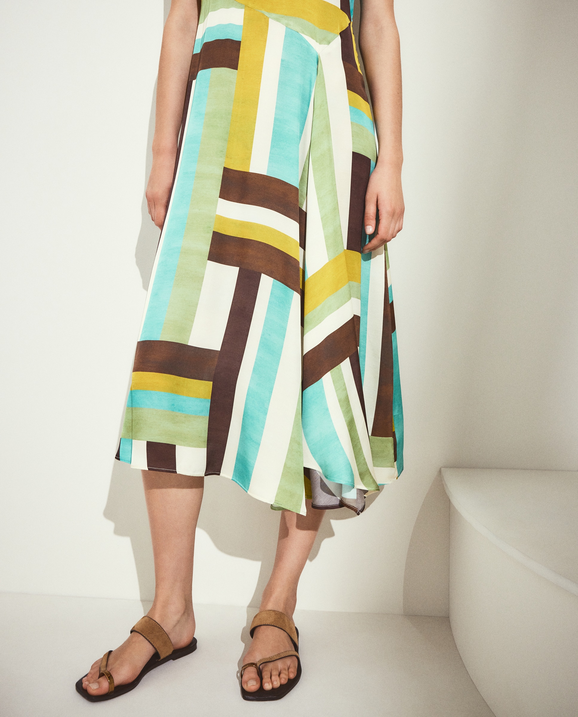 Vestido Acetinado Estampado Azul-3