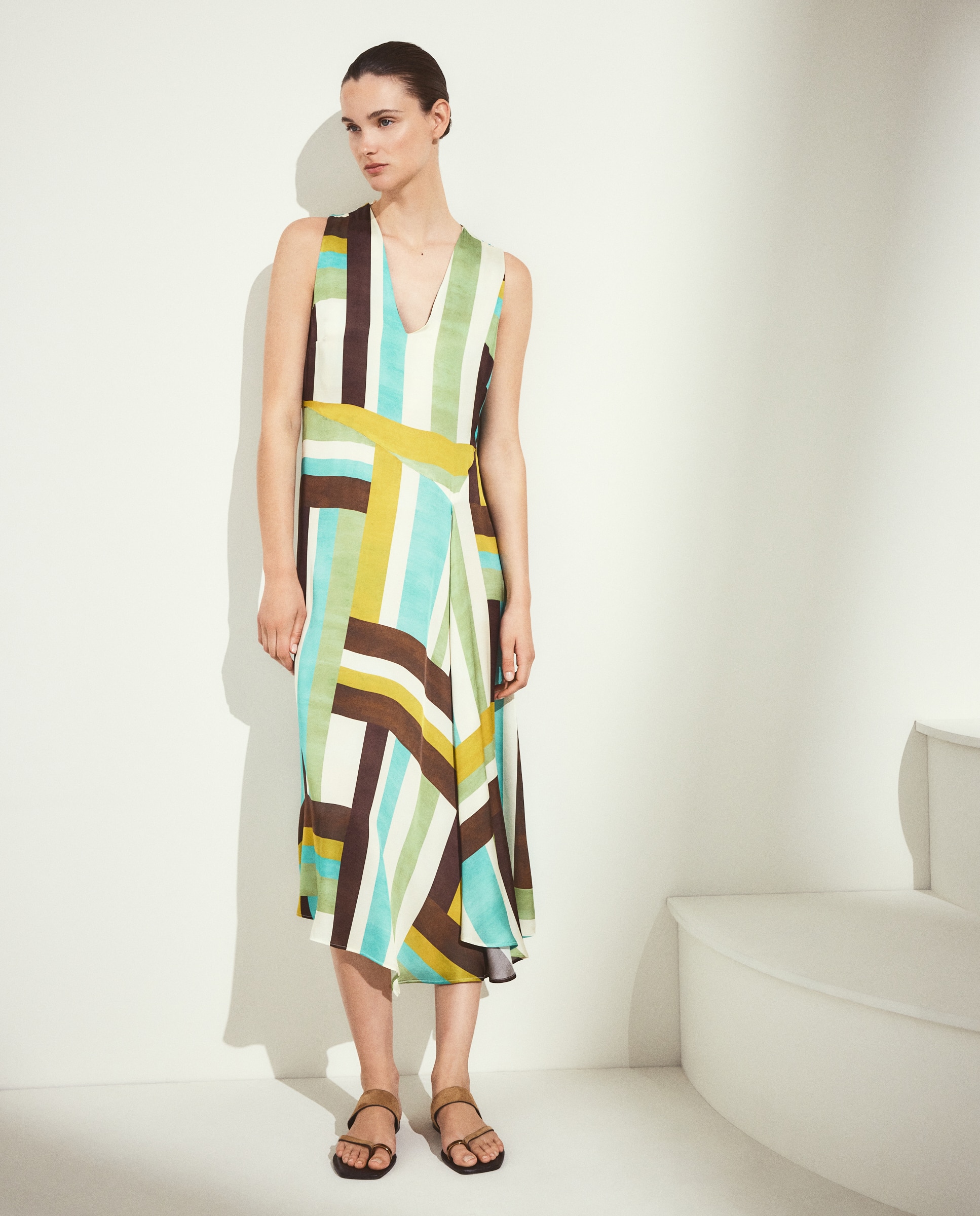 Vestido Acetinado Estampado Azul-4