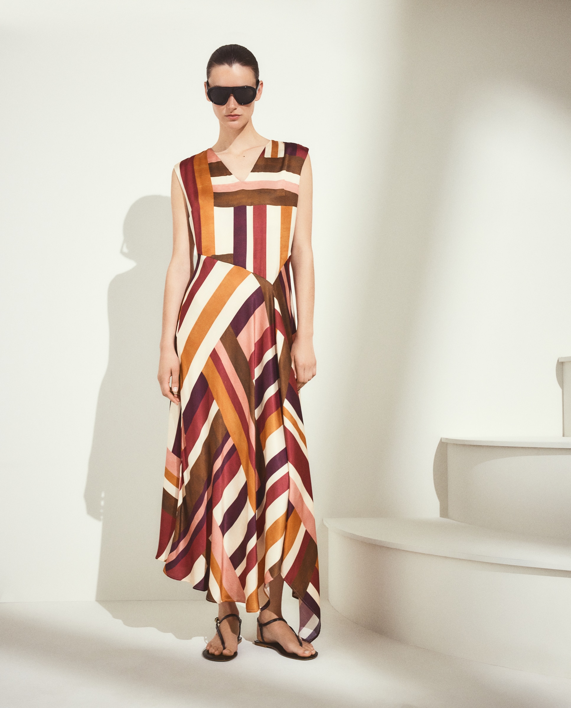 Vestido Acetinado Estampado Castanho-1