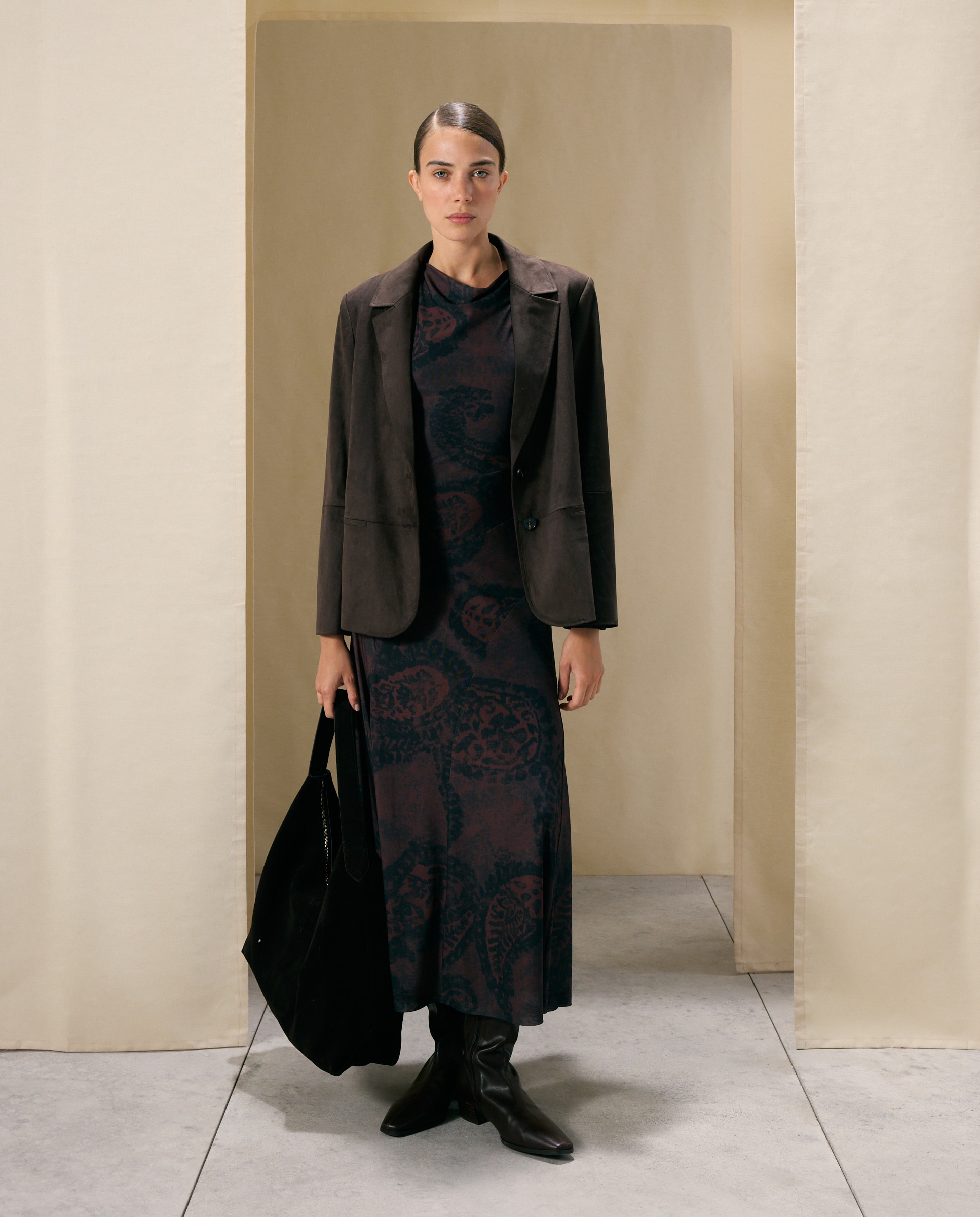 Vestido de manga larga estampado - Woman El Corte Inglés - Camel Camel-2