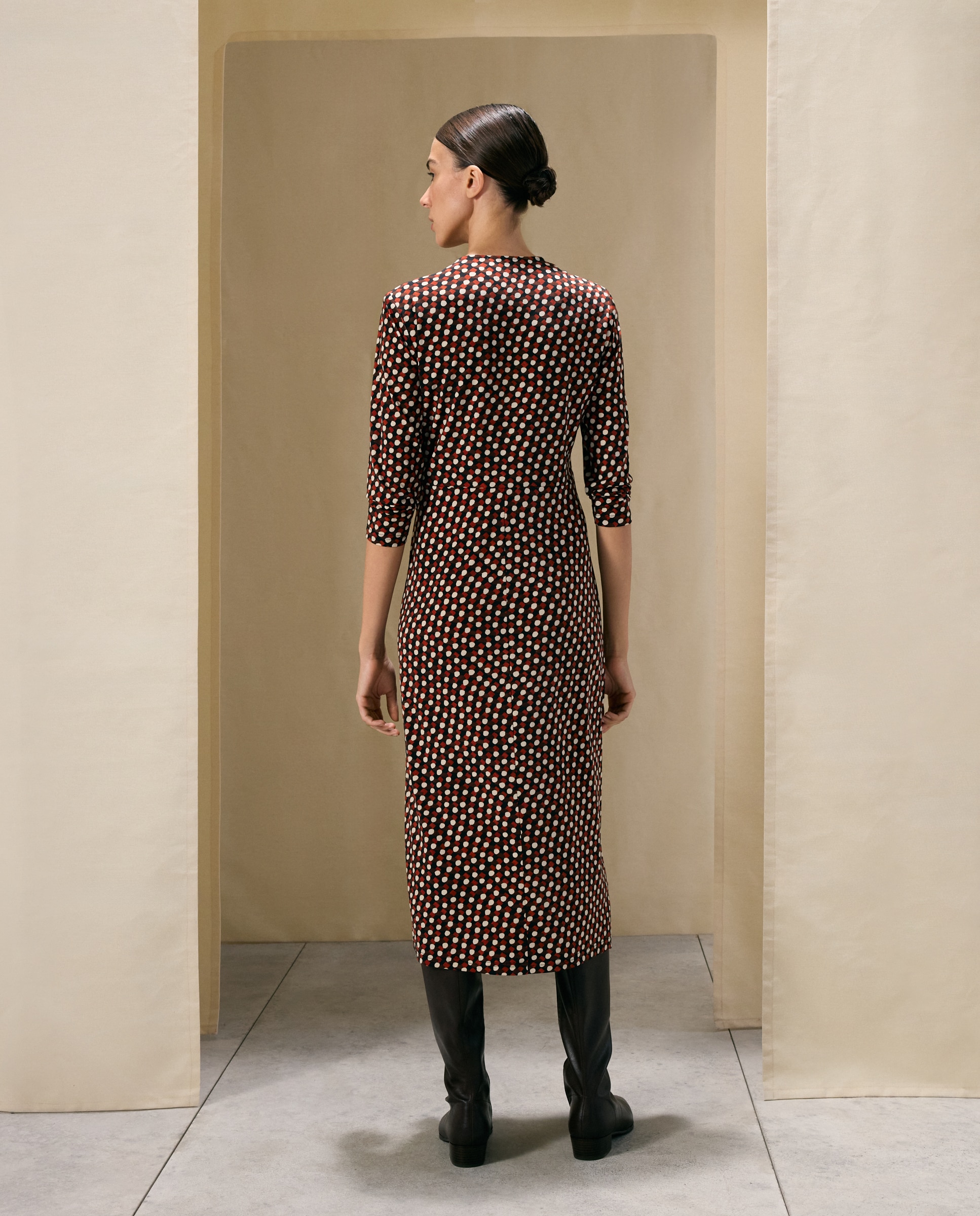 Vestido com Manga Comprida e Estampado às Bolinhas Vermelho-3