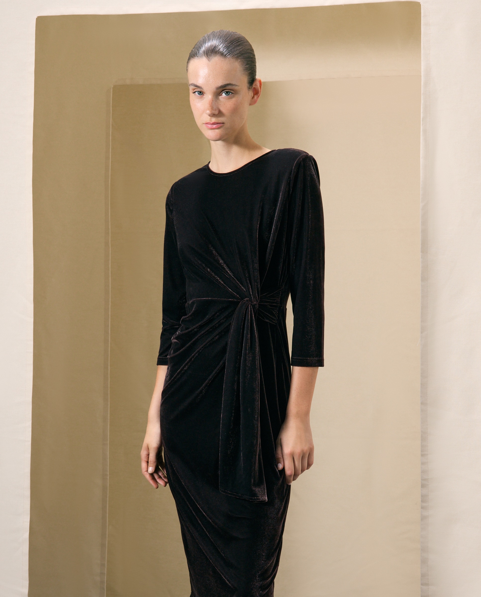 Vestido terciopelo liso - Woman El Corte Inglés - Marrón Marrón-1