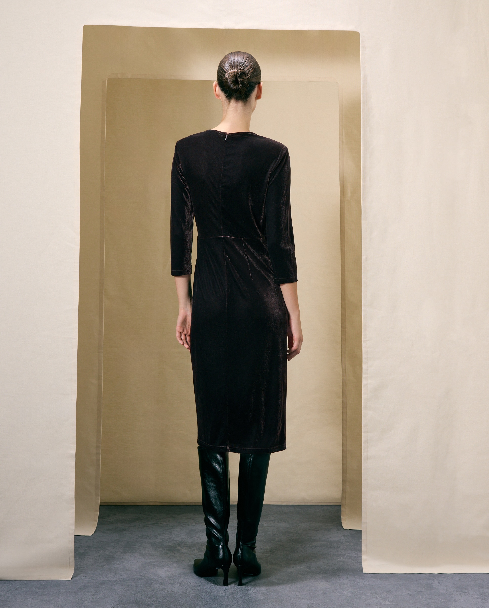 Vestido terciopelo liso - Woman El Corte Inglés - Marrón Marrón-3