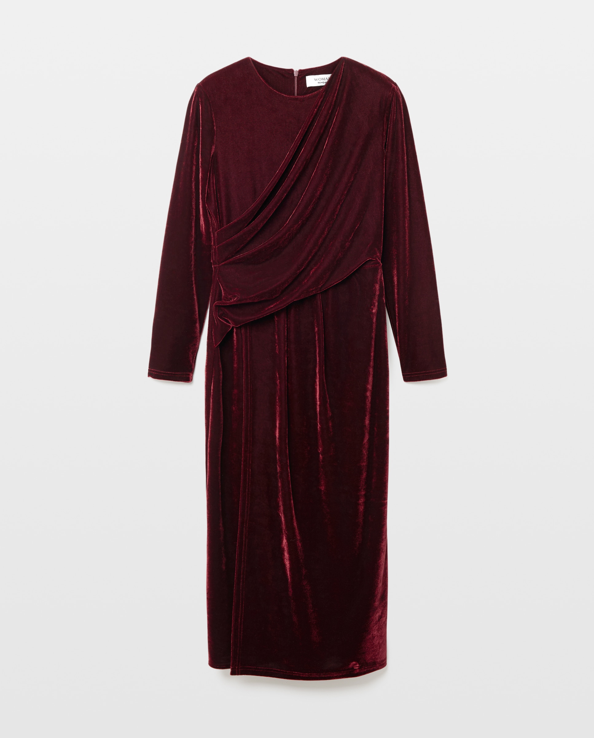 Vestido terciopelo drapeado - Woman El Corte Inglés - Burdeos Burdeos-5