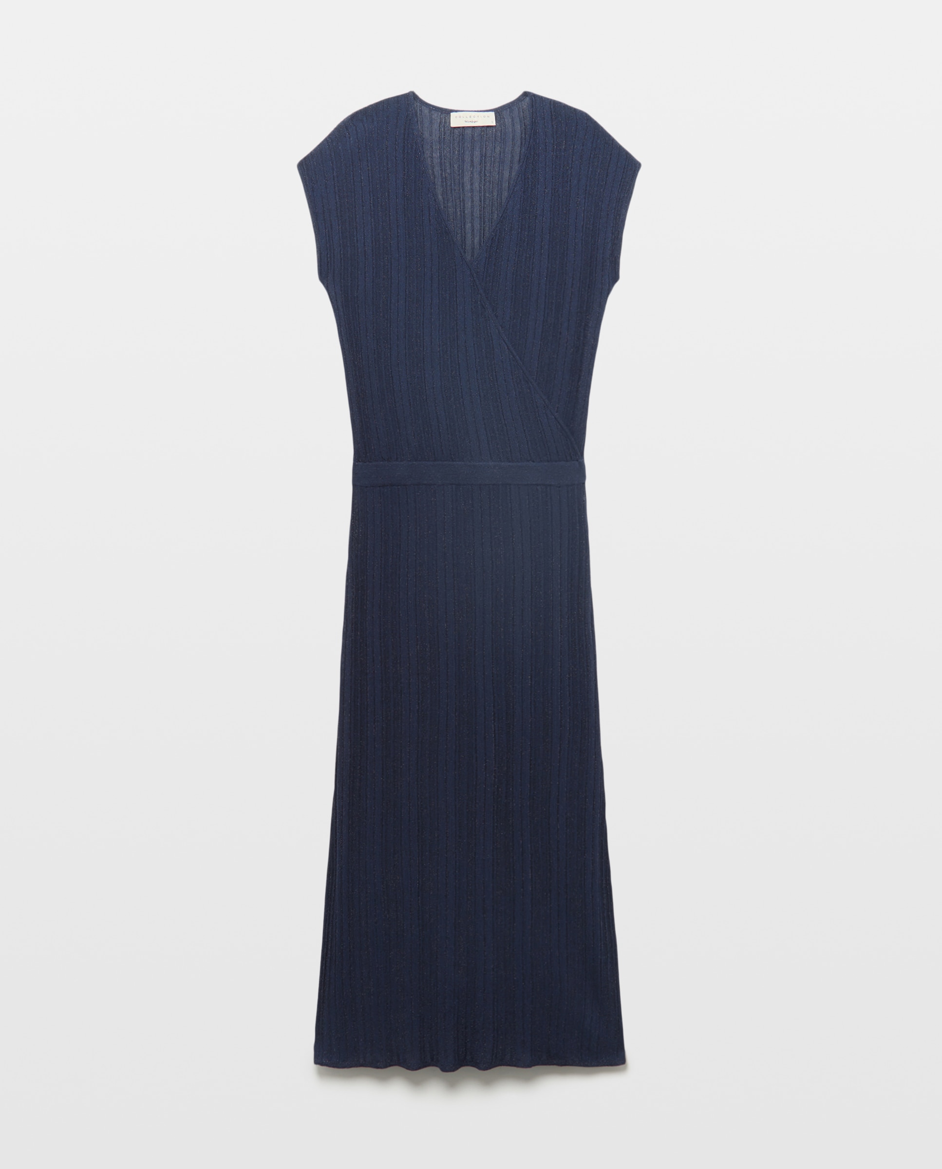 Vestido largo con plisado cruzado de punto lurex - Woman El Corte Inglés - Azul marino Azul marino-4