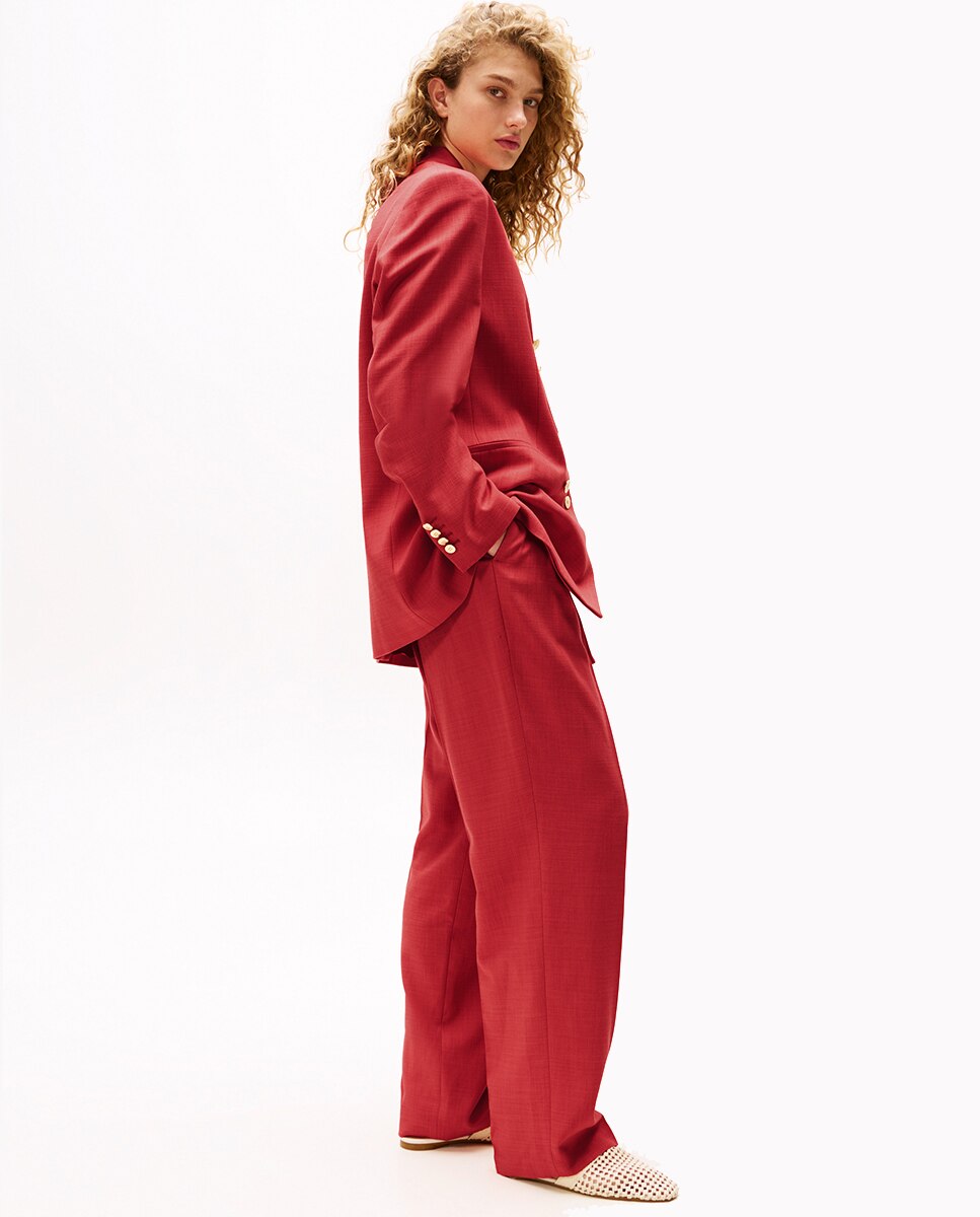 TH X SRG Calças de Fato Wide Leg Vermelho-5