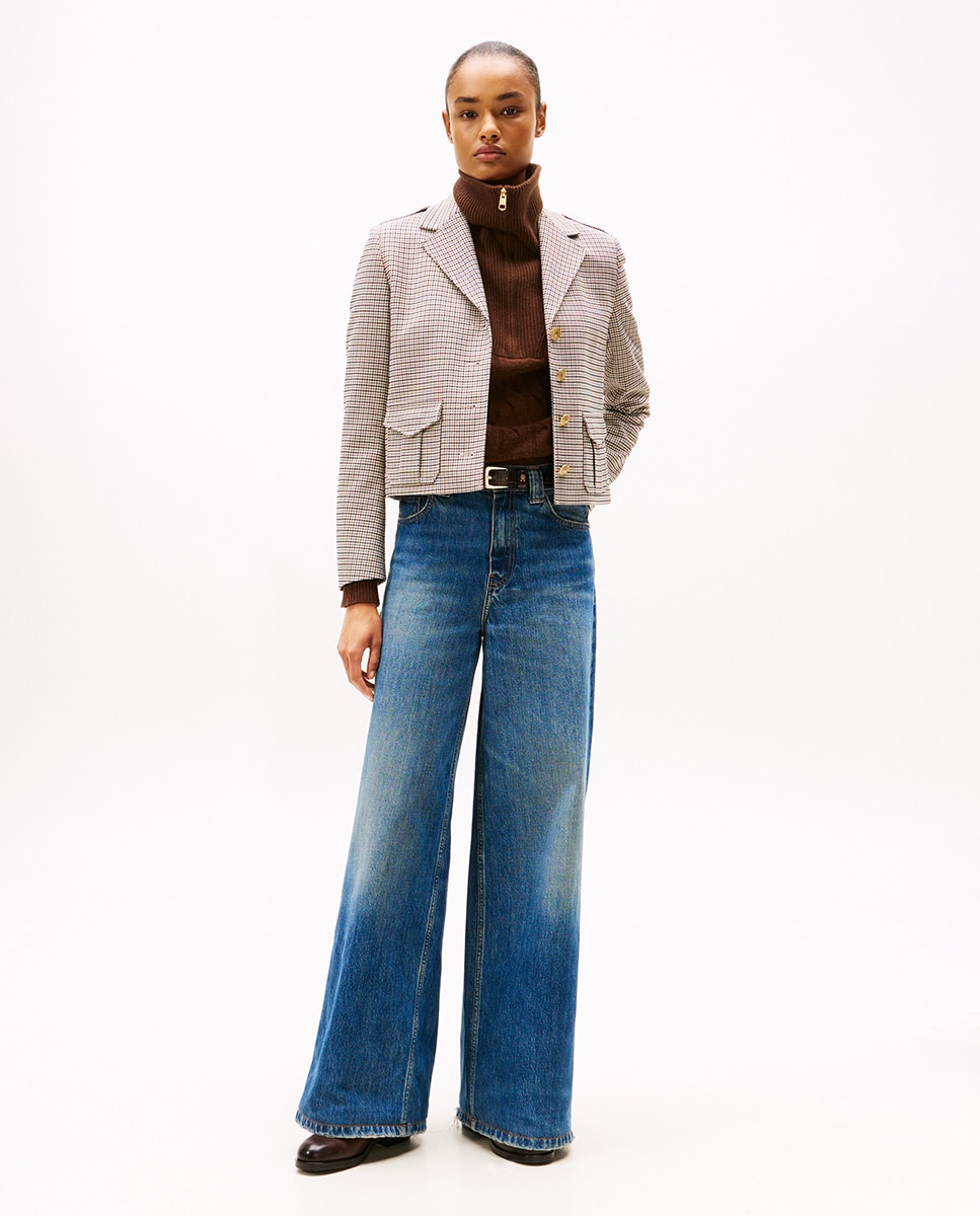 Jeans Wide Leg com Cintura Regular Azul-1