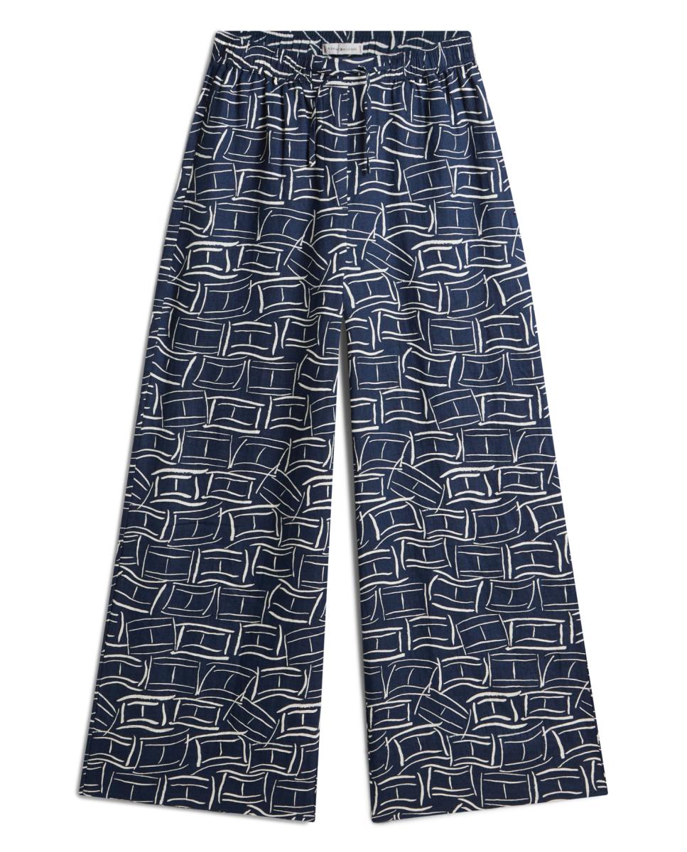 Calças de Linho com Cintura Elástica Azul-marinho-5