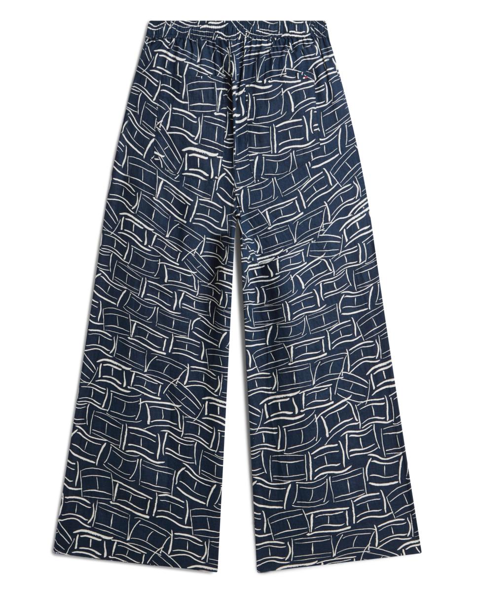 Calças de Linho com Cintura Elástica Azul-marinho-6