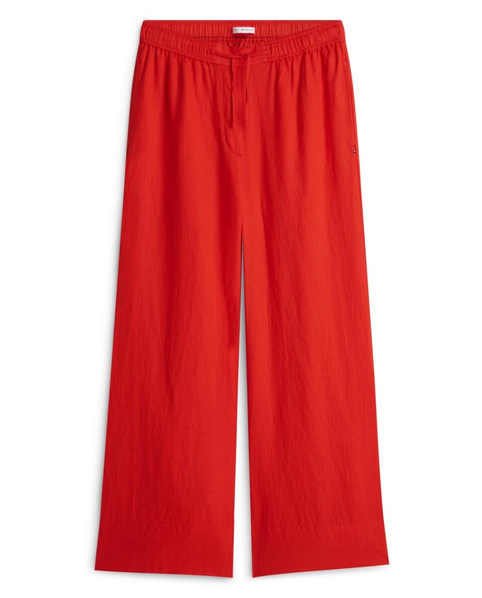 Calças de Linho com Cintura Elástica Vermelho-1