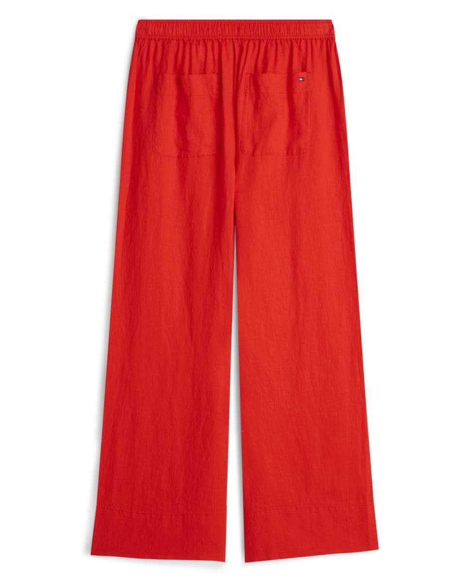 Calças de Linho com Cintura Elástica Vermelho-2