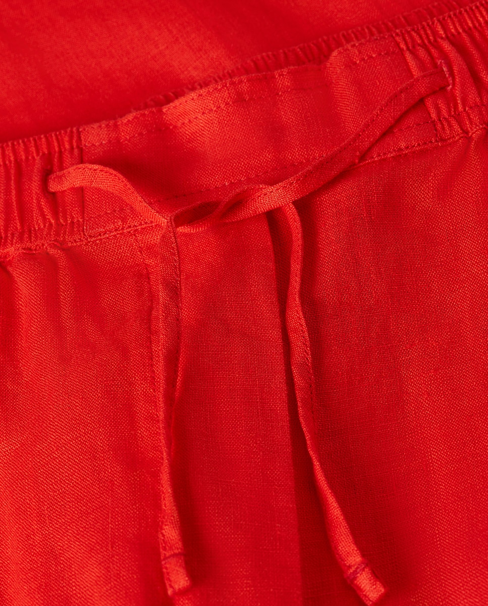 Calças de Linho com Cintura Elástica Vermelho-3