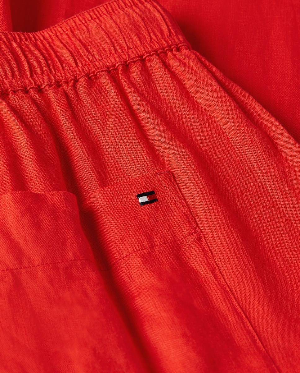 Calças de Linho com Cintura Elástica Vermelho-4