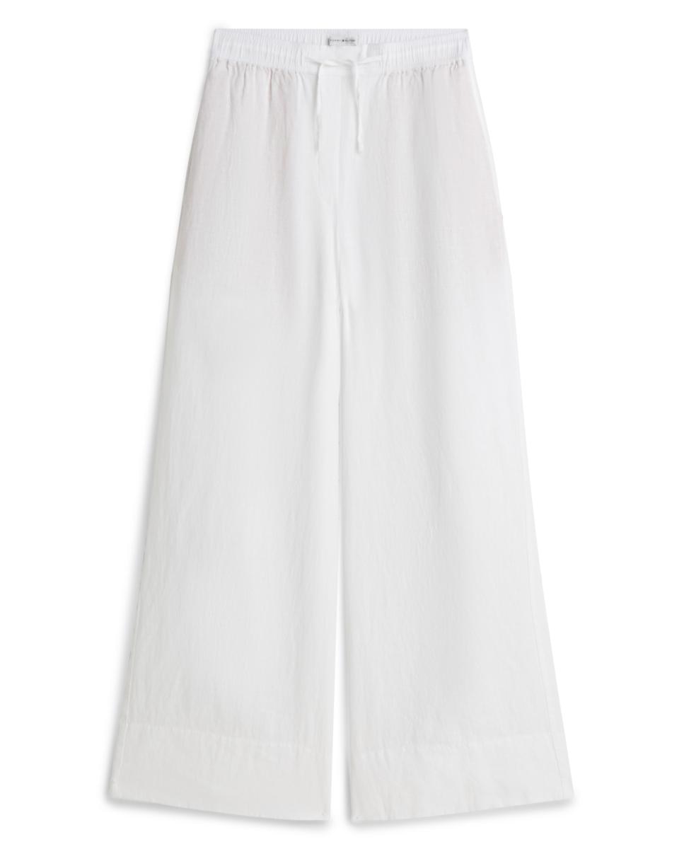 Calças de Linho com Cintura Elástica Branco-5