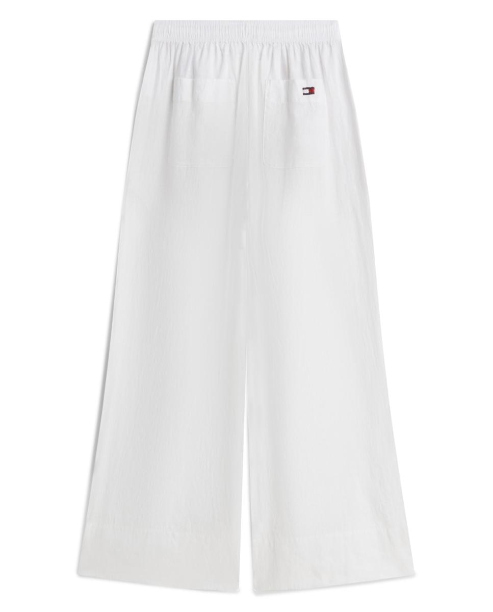 Calças de Linho com Cintura Elástica Branco-6