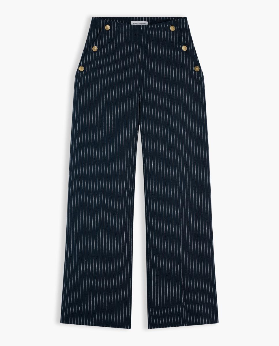 Calças com Detalhe de Botões e Riscas Náuticas Azul-marinho-5