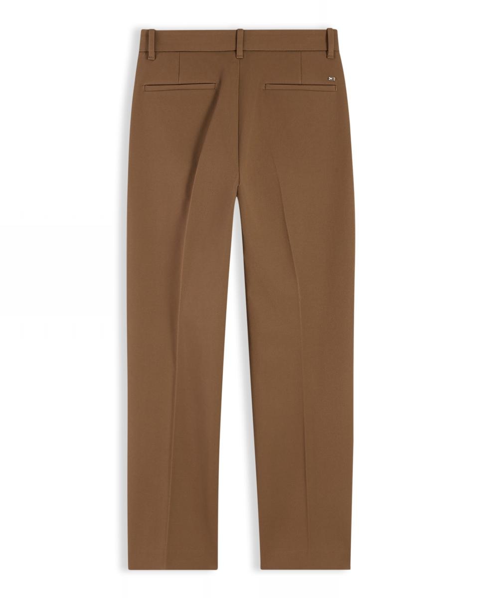 Calças Slim Straight em Tecido de Gabardine Castanho-escuro-2