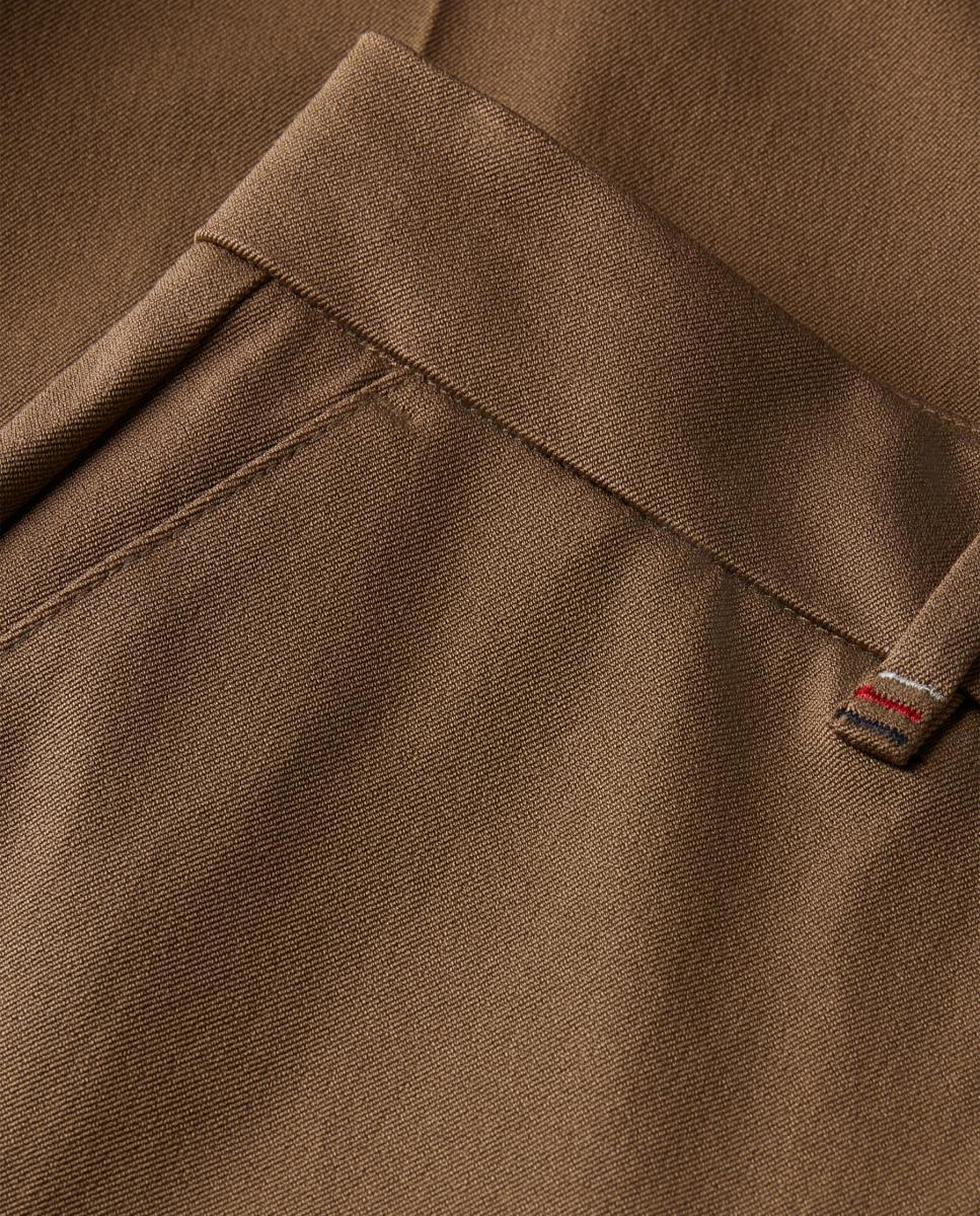 Calças Slim Straight em Tecido de Gabardine Castanho-escuro-4