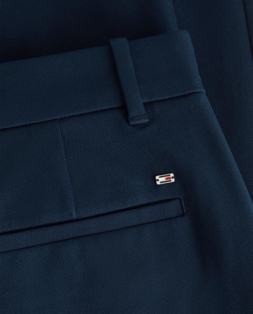 Calças Slim Straight em Tecido de Gabardine Azul-marinho-4