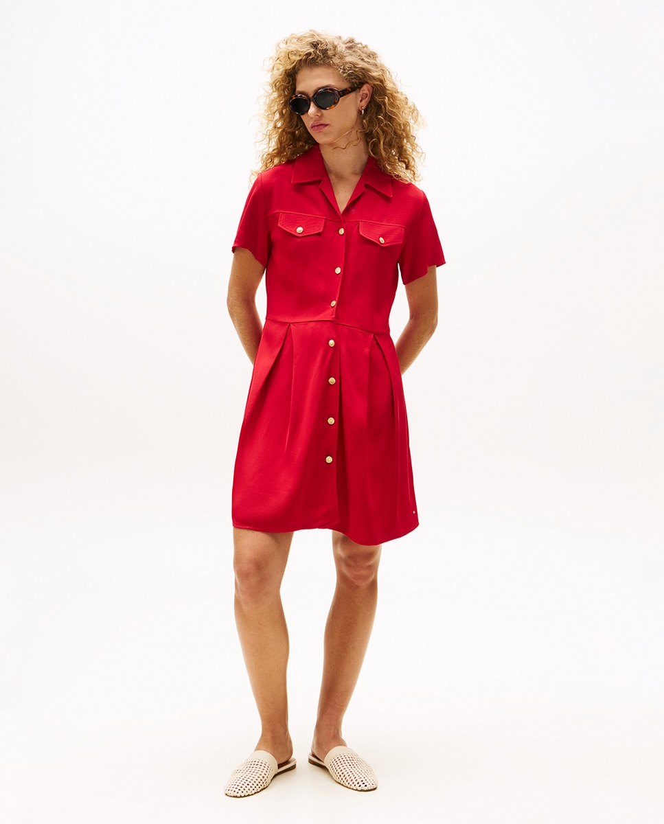 Vestido Polo Gold Button Vermelho-1