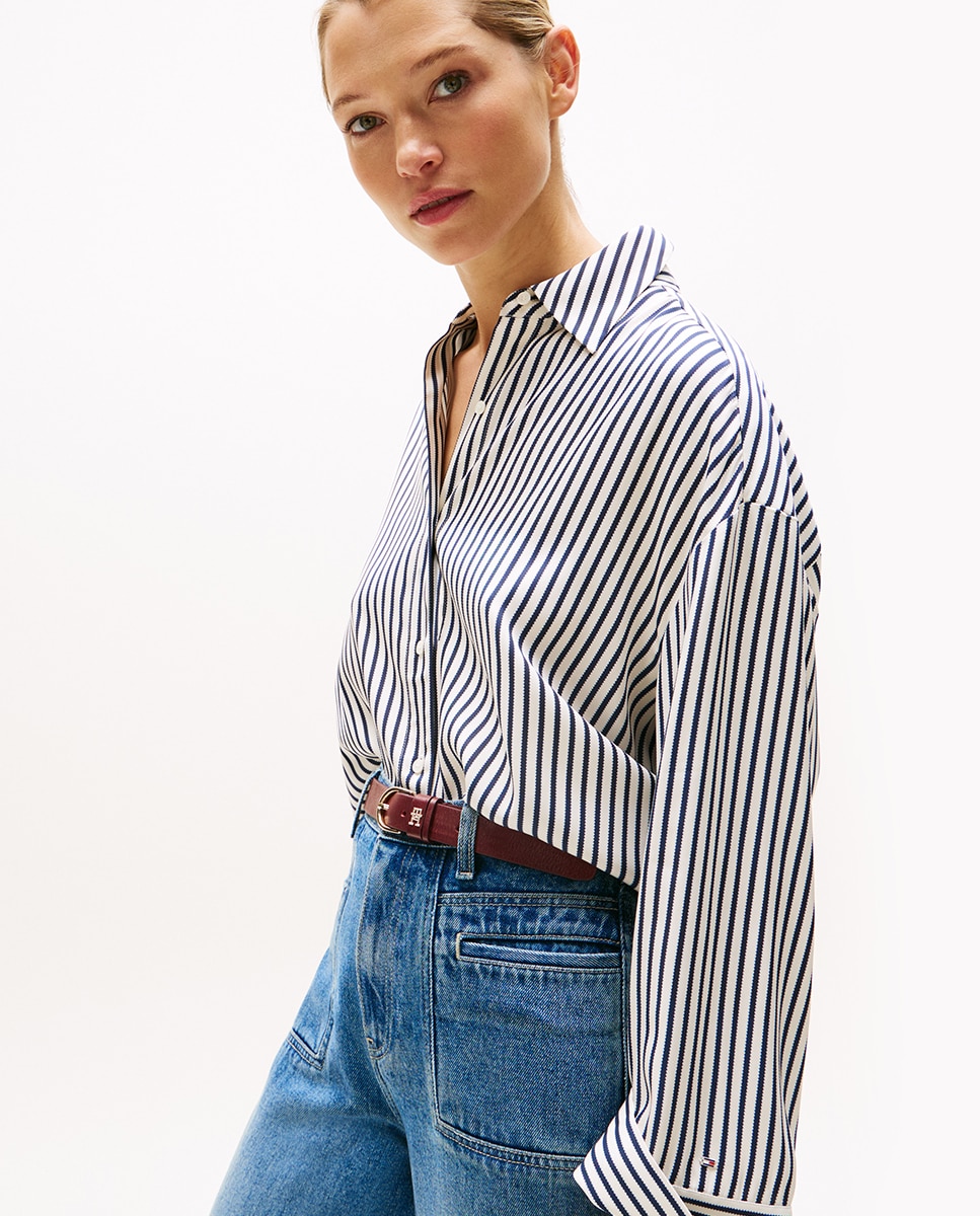 Camisa de Silhueta Clássica com Manga Comprida Branco-2