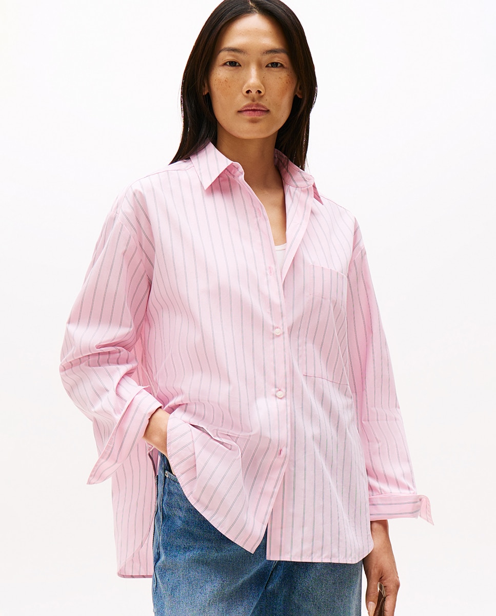 Camisa de Silhueta Larga Rosa-1