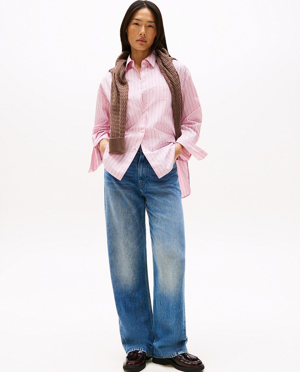 Camisa de Silhueta Larga Rosa-3