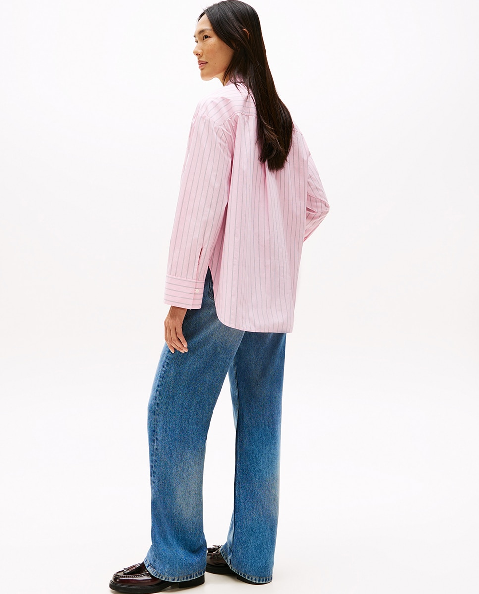 Camisa de Silhueta Larga Rosa-4