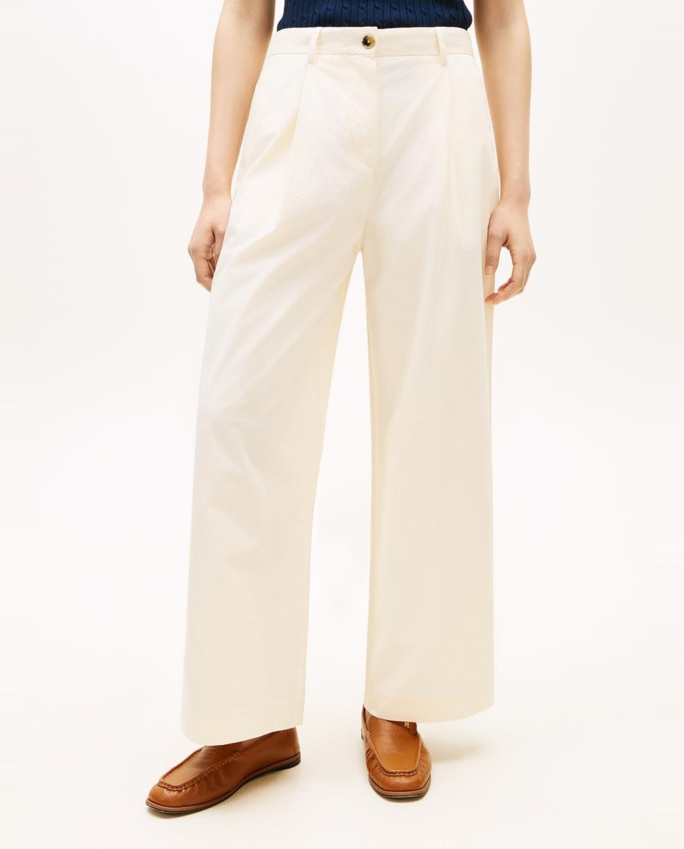 Pantalón de mujer en algodón lavado silueta wide leg - Tommy Hilfiger - Crudo Crudo-2