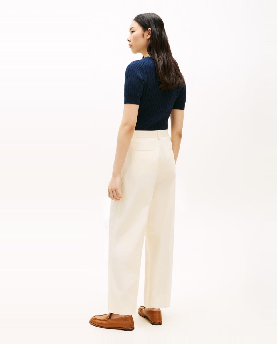 Pantalón de mujer en algodón lavado silueta wide leg - Tommy Hilfiger - Crudo Crudo-3