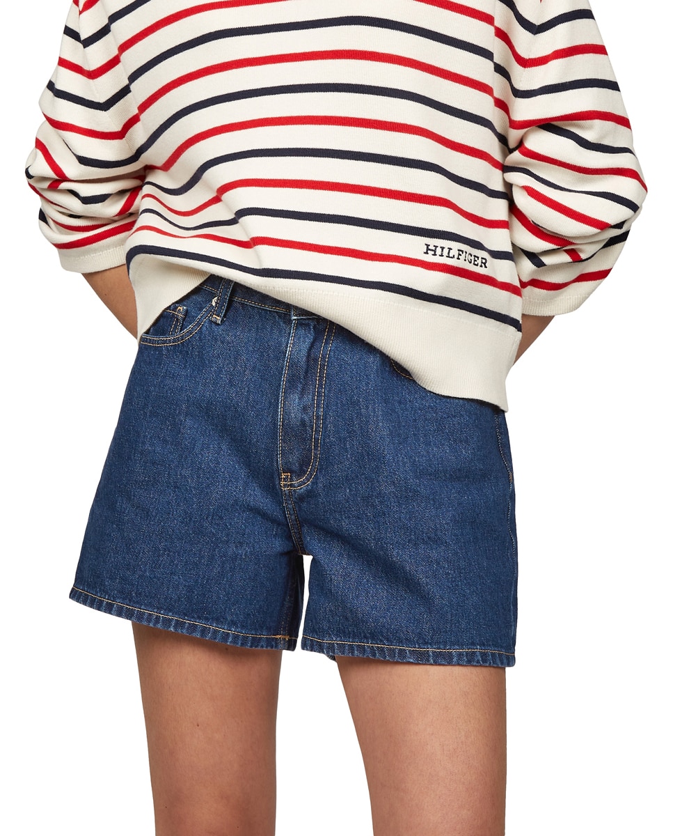 Calções de Ganga com Cintura Subida Azul-marinho-2