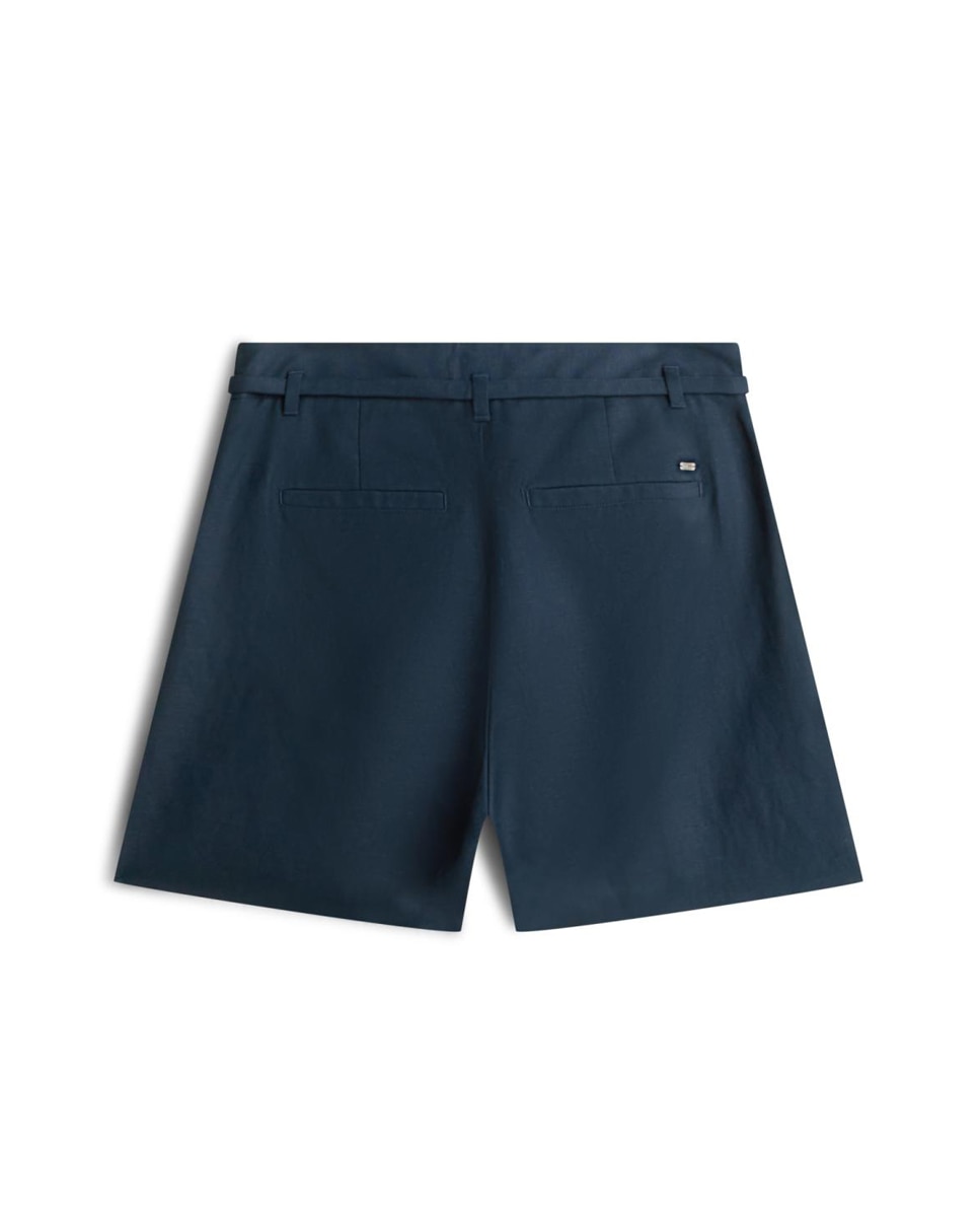 Calções em Mistura de Linho com Pinças Azul-marinho-6