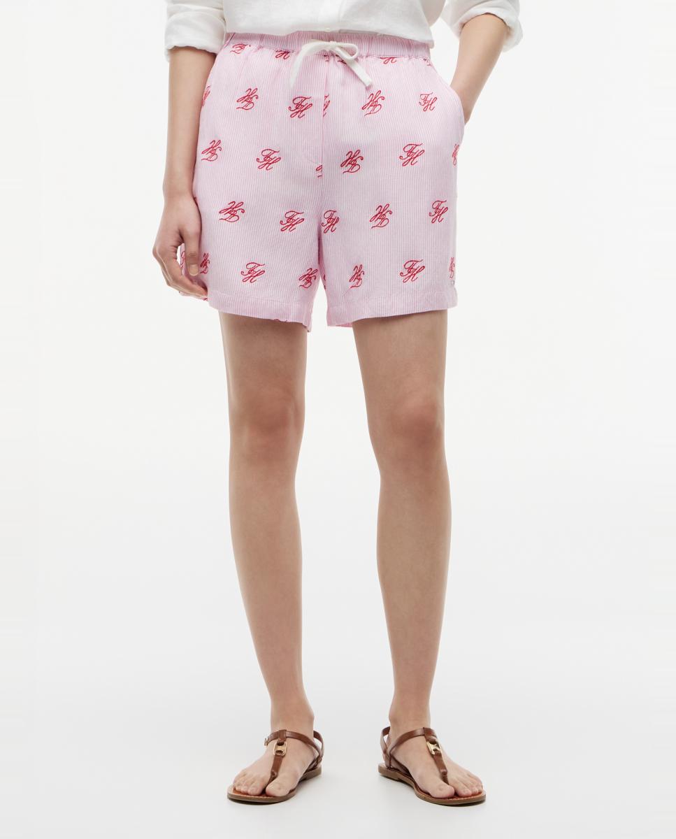 Calções de Linho com Estampado TH Script Rosa-claro-2