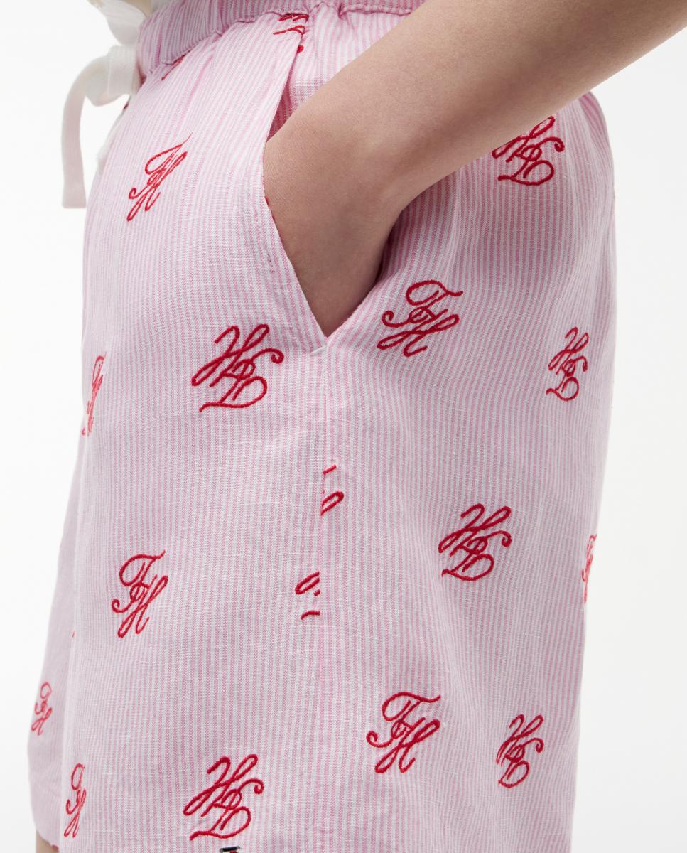 Calções de Linho com Estampado TH Script Rosa-claro-4