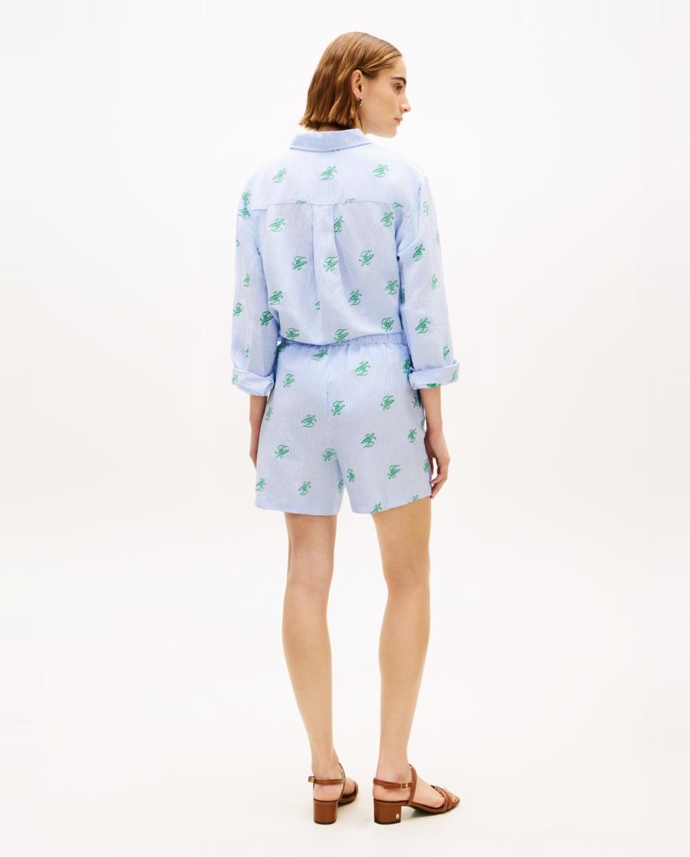 Calções de Linho com Estampado TH Script Azul-claro-3