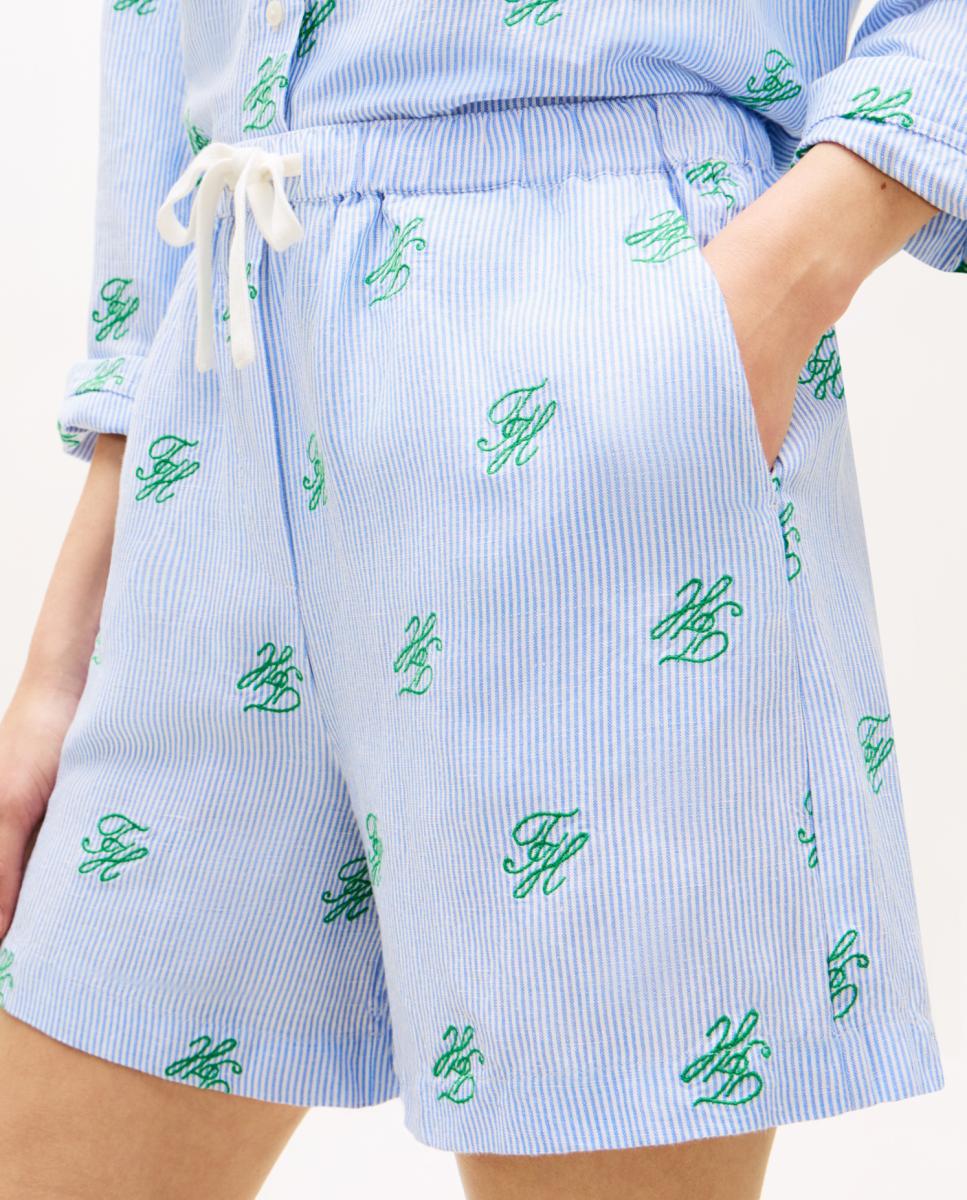 Calções de Linho com Estampado TH Script Azul-claro-4