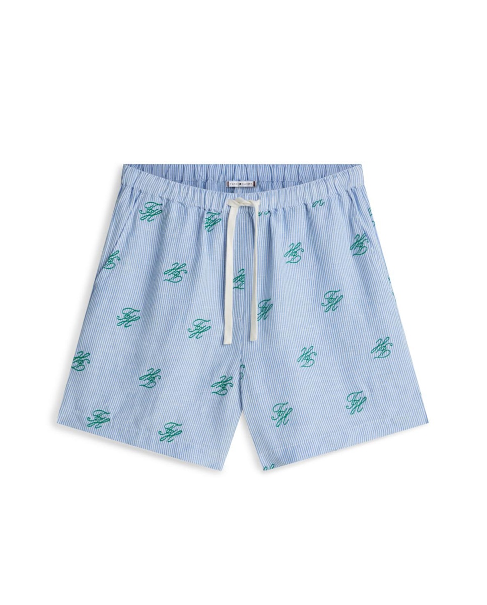 Calções de Linho com Estampado TH Script Azul-claro-5