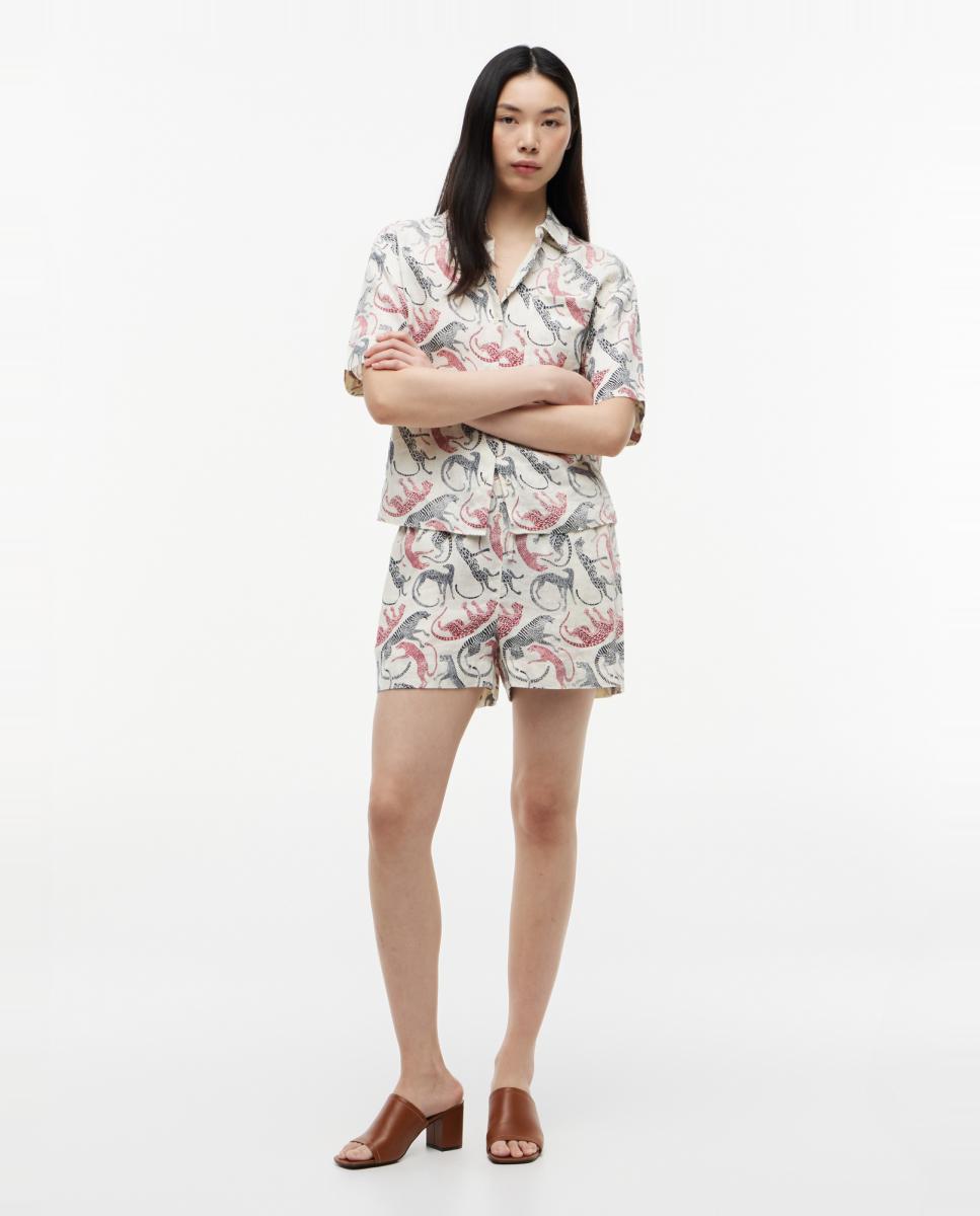 Imagem 0 de Calções de Linho com Animal Print de Leopardo