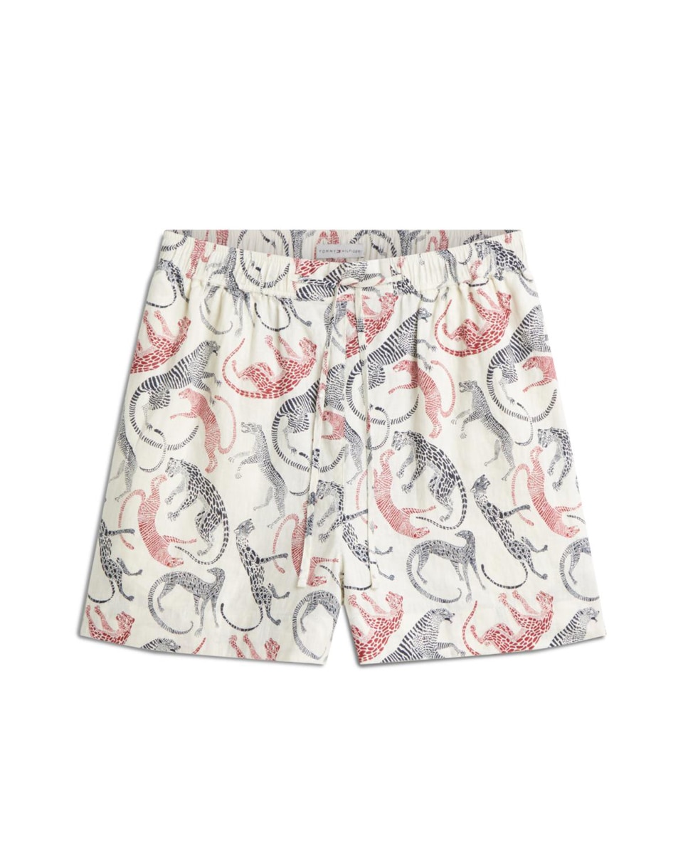 Calções de Linho com Animal Print de Leopardo Cru-5