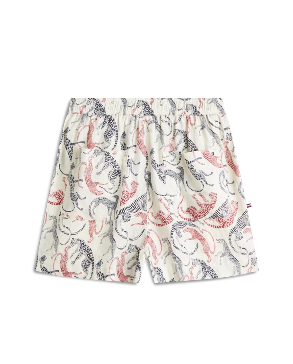 Calções de Linho com Animal Print de Leopardo Cru-6