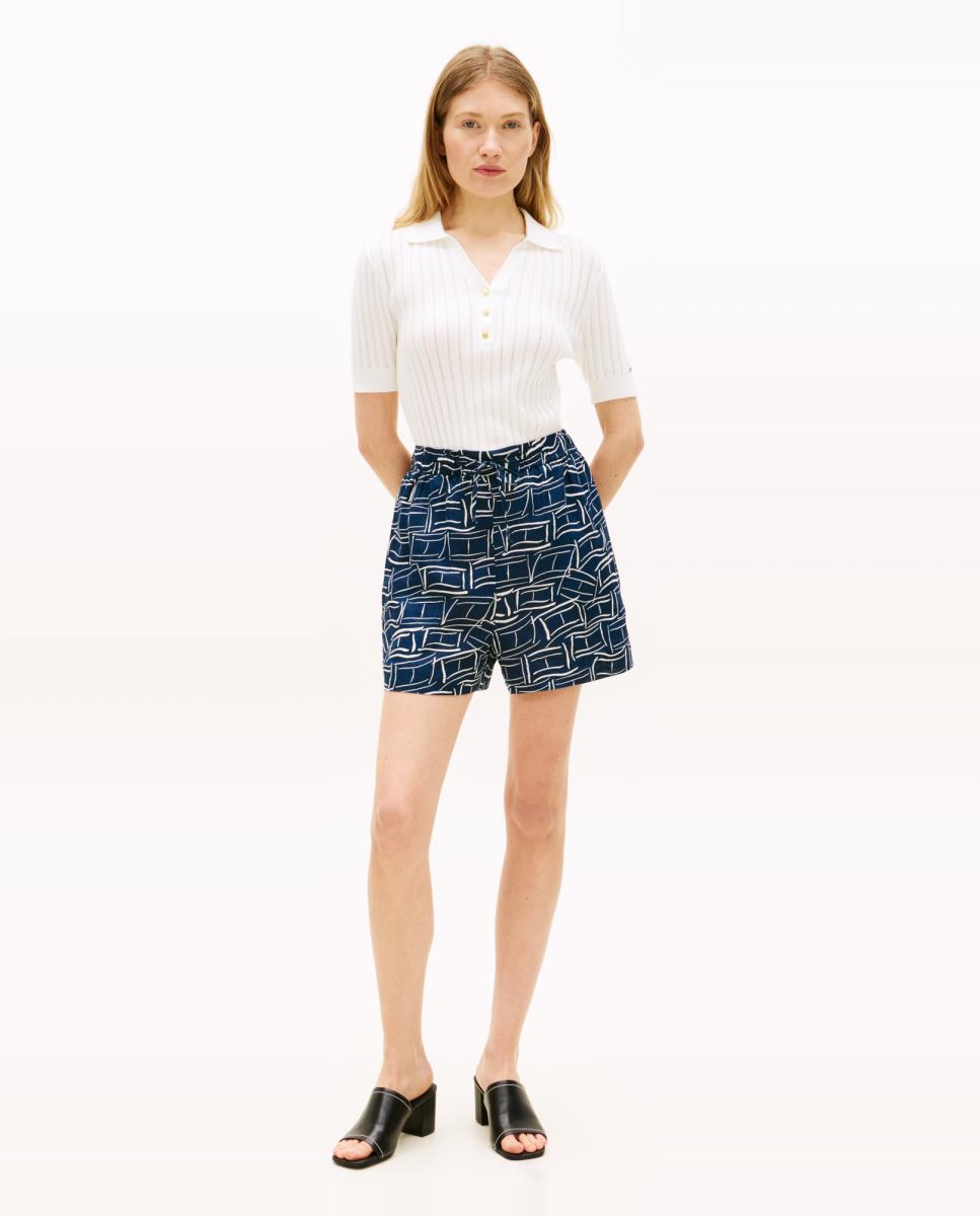 Imagem 0 de Calções de Linho com Estampado Geométrico