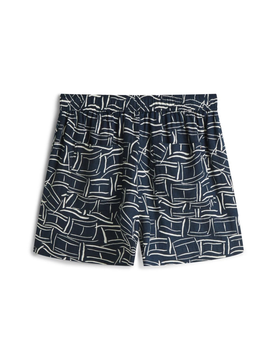 Calções de Linho com Estampado Geométrico Azul-marinho-6