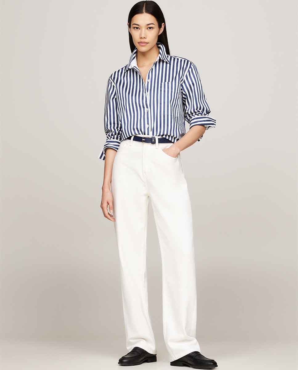 Jeans Relaxed Fit com Cintura Subida Branco-1